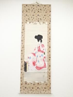 服部翠畝筆　美人　肉筆紙本掛軸